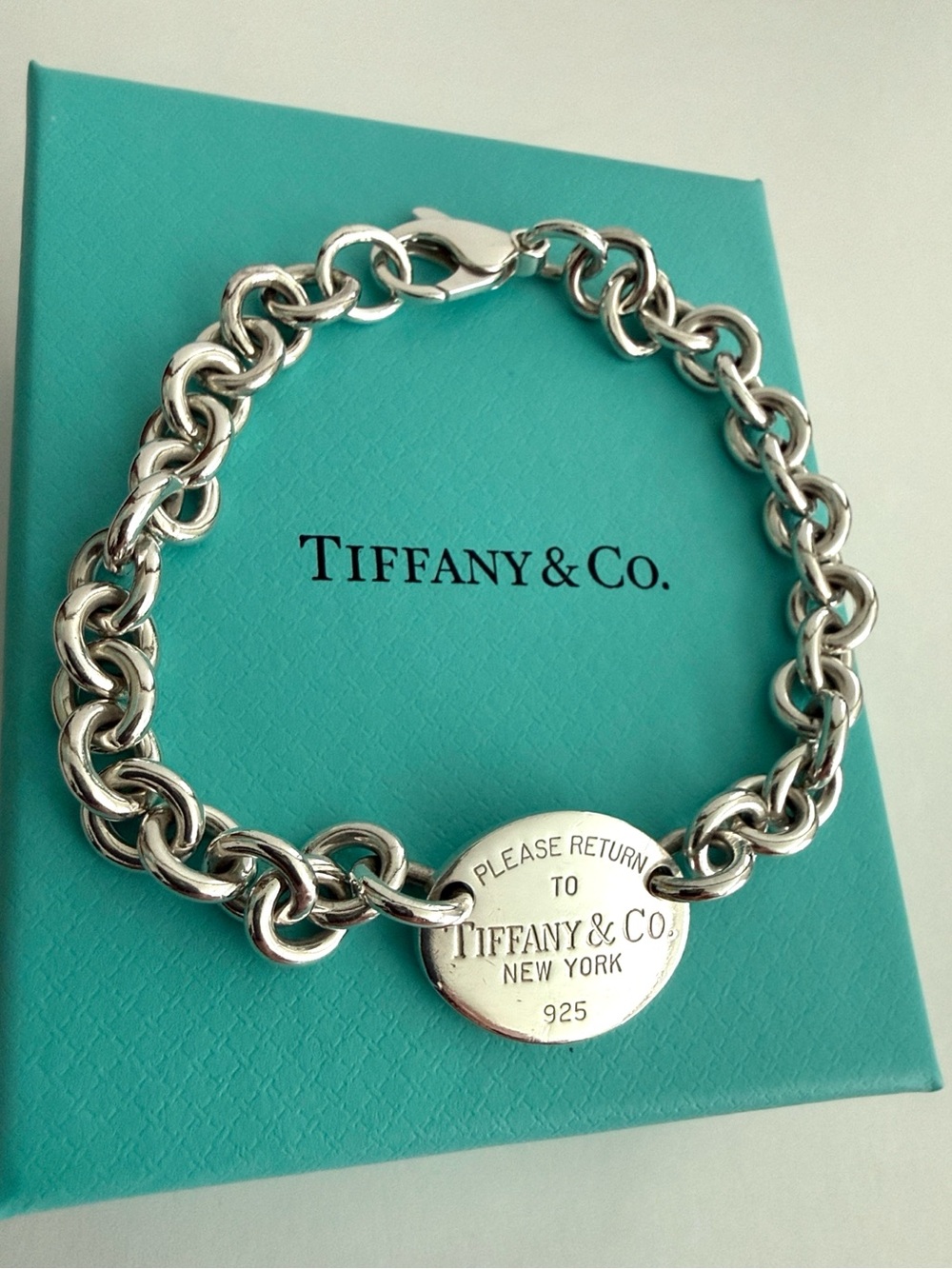 8 1/2” Tiffany&Co. Oval Tag “Please Return To Tiffany” Sterling Silver Bracelet